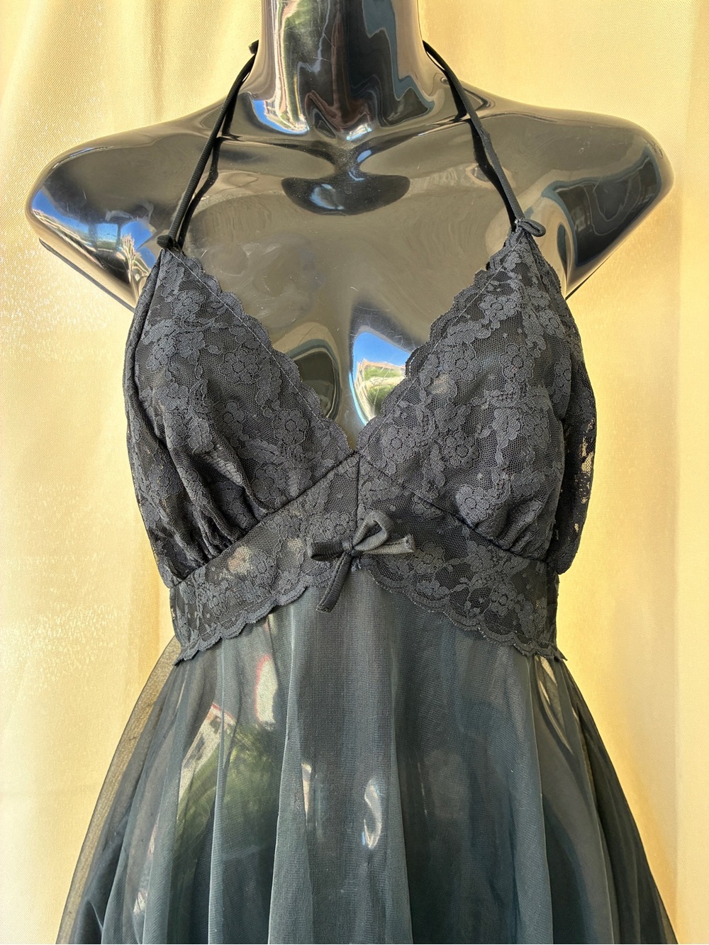 Vintage 60s Chiffon & Lace Halter Maxi Lingerie Night Gown XS - Picture 4 of 14